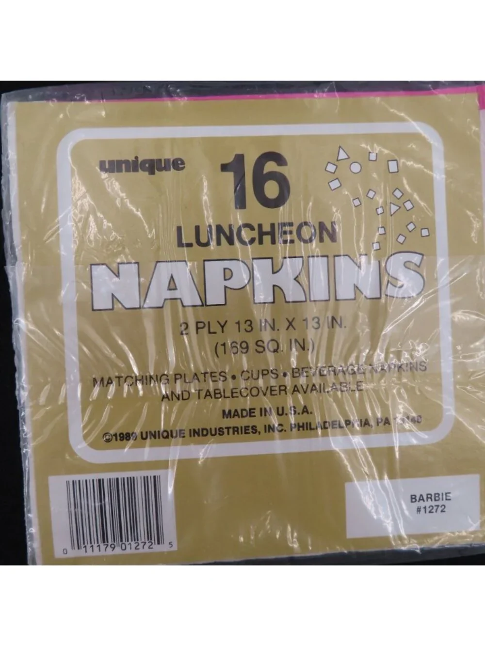 VTG Unique Industries Barbie 1989 Luncheon Napkins 16ct 13in x 13in NEW Sealed